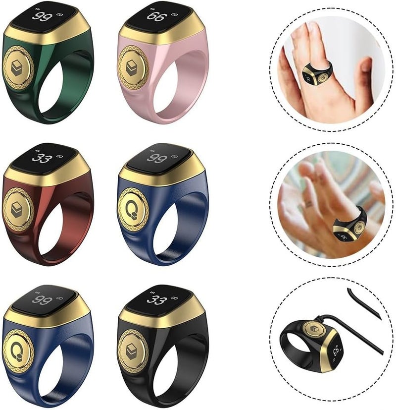 TreasureCave IQibla Smart for ZIKR Ring, Smart Ring Counter Digital Counter & Vibration Reminder, Unisex Azan Alarm Clock Finger Counter for Muslims(20mm Blue) - Image 4